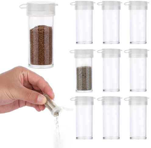 10 Stück Mini Salzstreuer Set Salzstreuer aus Gewürzflaschen Klein Salz und Pfefferstreuer Plastik Mini Salzstreuer für Unterwegs Gewürzstreuer für Salz und Pfefferstreuer