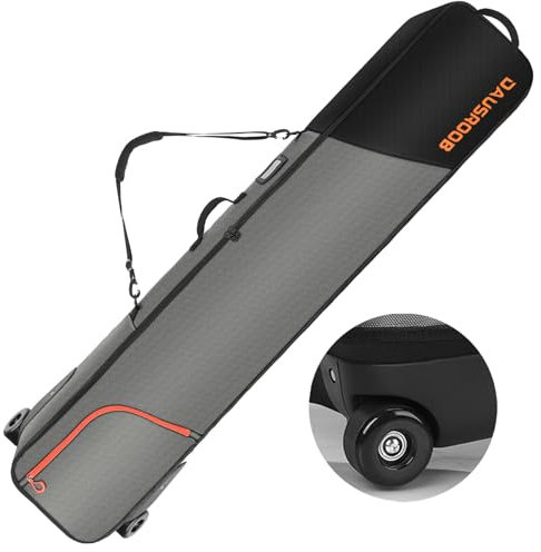 DAUSROOB Snowboardtasche Skitasche mit Rollen, 360°Gepolstertes Skisäckchen Hochwertige wasserdichte 1680D-Oxford Skiboardtasche Ski Tragetasche für Flugreisen All-Terrain-Ski-Snowboard-Tasche(164cm)
