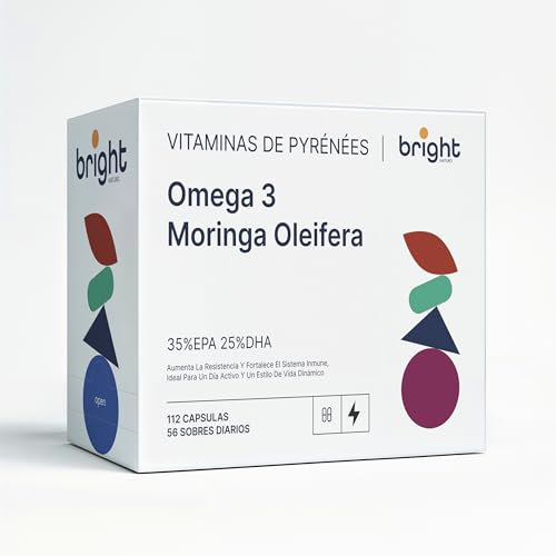 Omega 3 y Moringa Oleifera Alta Potencia - Potente Adaptógeno con Alta Biodisponibilidad para Estrés, Energía y Bienestar Para 2 Meses (56 Dosis Diarias)