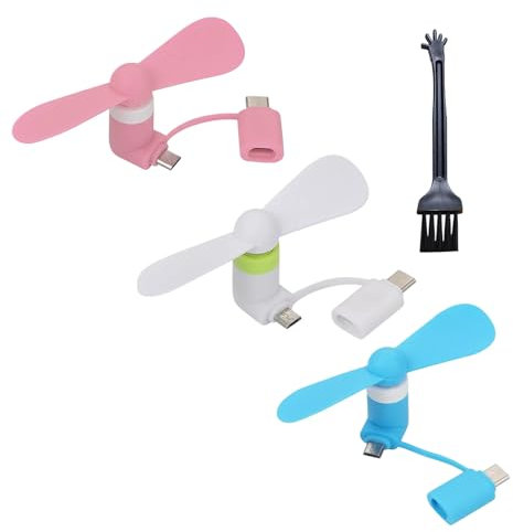 Mini Ventilador USB,Ventilador USB 2 En 1 Tipo C,2 En 1 Tipo C Micro USB Mini Fan Cooler Para Teléfonos Portable,Ventiladores De Teléfono Portátil USB ﻿ (Rosa&Blanco&Azul)