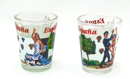 WONDERFUL 40ml España Vasos de Chupito Decorativos, Diseño de Flamenco, 2 Piezas, Cristal