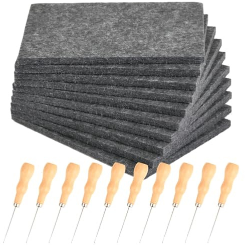 FOCCTS Juego de Punzones 10 Punzones filze 20 x 14,5 x 1 cm y 10 Punzones Agujas con Mango de Madera 13,5 cm Punzones Set uego de Aguas de Punzón, Juego Almohadilla de Fieltro con Punzón