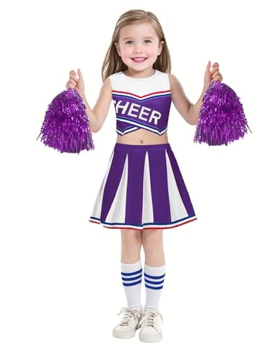 JiAmy Girls' Cheerleading Costumes, Kids Halloween Fancy Dress Up, School Musical Cheer Outfit Cheerleader Outfit 4-12 Years