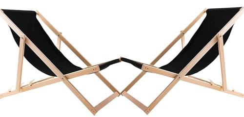 WOODOK Liegestuhl Klappbar - Gartenliege Klappbar bis 120kg, Sonnenliege aus Buchenholz ohne Armlehne (2X schwarz)