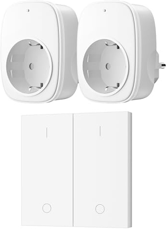 DEWENWILS Funksteckdosen mit Fernbedienung, 2 Steckdosen mit 1 Wandschalter, Plug & Play, 30 m Reichweite, flammhemmend, kein WLAN nötig, mit Kindersicherung, 3680 W 16 A, Weiß