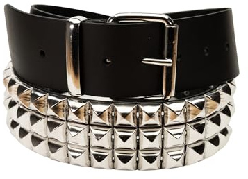 Heart Rock Cintura con borchie Piramide in ferro 3 file, cintura uomo pelle stile rock e biker, cintura nera borchie nickel free - Made in italy