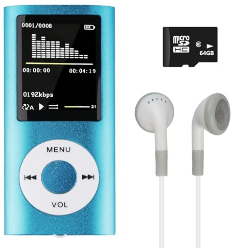 MP3/MP4 Lecteur de Musique HiFi Portable sans Perte avec, Bleu, with 1.8 inch LCD Screen and Memory Card Slot,Max Support 64GB Memory Card,Appareil Multifonctionnel pour Sport et Enfants