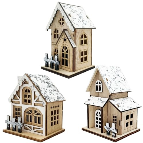 Maisons de Village de Noël 3 pièces/Ensemble illuminent Le Toit en Neige en Bois du Village Noël pour Les centres Table, la décoration la Maison Vacances.