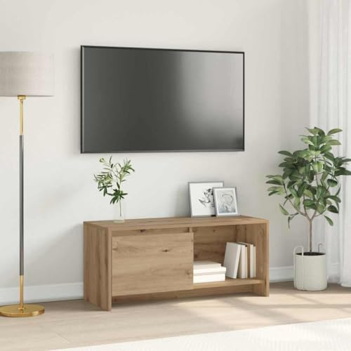 Runheo Juego de muebles para TV, roble Artisan, 90 x 35 x 40 cm, material de madera, montaje en pared, 2 puertas, estantería, almacenamiento de medios, salón, dormitorio, ahorra espacio