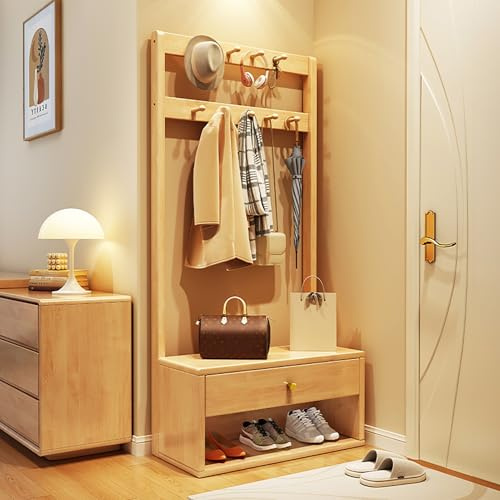 Elegant smalt trähallträd med bänk och skoförvaring 61 cm klädhängare organiserare med krokar för entré hall och vardagsrum Perfekt foajélösning