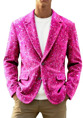 Blazer Uomo Casual, Giacca in Corduroy con Paillettes Stampata per Uomo per Celebrazioni, Eventi Formali e Serate