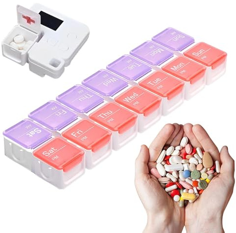 Elektronisk vitaminorganisatör - mått 30,2 x 7,3 x 2,5 cm, material av livsmedelskvalitet, storskärmstimer | Fysisk form Tablet Storage Larmsystem