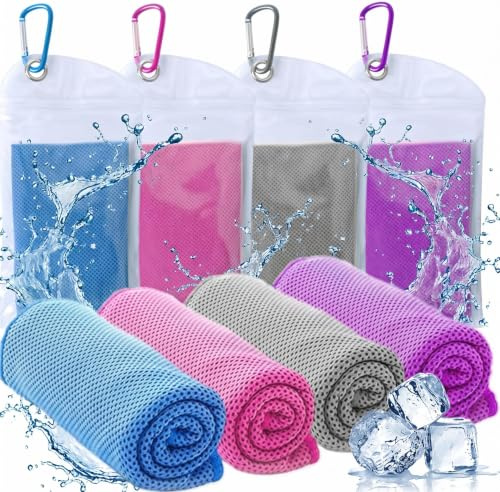 Lot de 4 Serviettes rafraîchissantes 90 x 30 cm, Douce et Respirante, Serviette de Glace en Microfibre pour Un Refroidissement instantané, Serviette Froide pour Yoga, Plage, Golf, Voyage, Gym, Sport