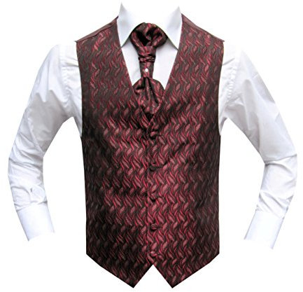 MMUGA Hochzeitswesten Set mit Plastron Bordeaux 48