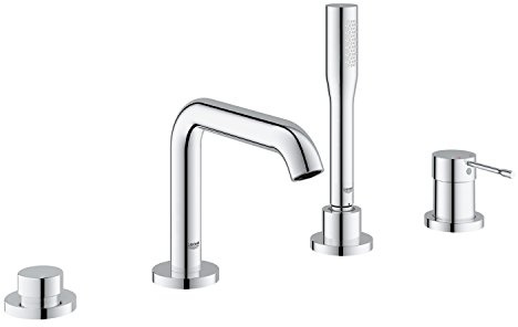 GROHE Essence, Badewannenarmatur, 4-Loch (Komplettset bestehend aus Armatur, Duschkopf und Duschschlauch, Umstellung für Wanne/Brause, langlebige Oberfläche, mit Temperaturbegrenzer), chrom, 19578001