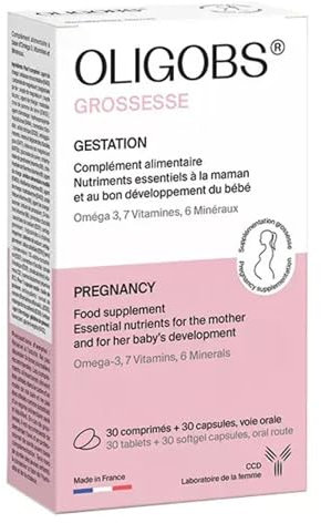 CCD Oligobs Grossesse – Complément alimentaire femme enceinte – Acide folique, DHA, fer – 30 comprimés + 30 capsules – Fabriqué en France
