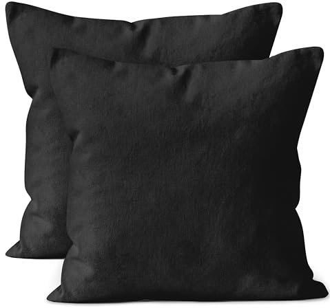 Encasa XO Baumwoll-Kissenbezüge, 2er-Set I 24x24 in (60x60 cm) - Pechschwarz I kein Einsatz I einfach Kissenbezüge I Maschinenwaschbar | Nur Innen benutzen