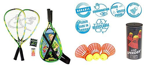 Speedminton® Junior Set – Original Speed Badminton/Crossminton Kinder Set inkl. 2 Fun Speeder®, Tasche & Fun Speeder® - 3er Pack Speed Badminton/Crossminton Einsteiger- und Kinderball