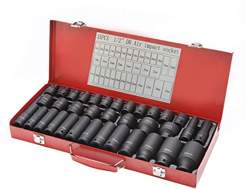 KATSU 1/2 Jeu de Douilles Profondes Impact 35 Pièces, Clé Métrique Robuste 8mm-32mm, Acier au Chrome-molybdène de Qualité, Outil de Réparation de Moteurs Tracteurs Camions 420445