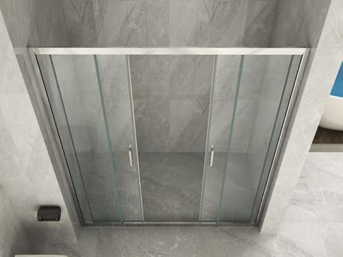 LineaDoccia - Box Doccia in Cristallo | Apertura Centrale Scorrevole su 16 Ruote | Vetro Anticalcare Temperato 6mm | Telaio in Alluminio Cromato | Misura 155 cm, Vetro Trasparente