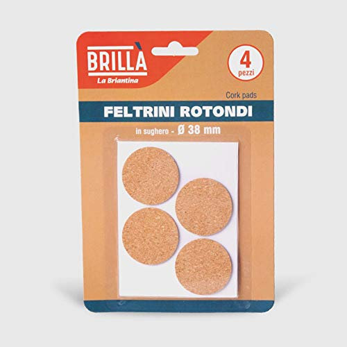 La Briantina Feltrini di Sughero Rotondi per Mobili, Protezione Sedie Arredi e Pavimenti, Diametro 3.8 cm, 4 Pezzi