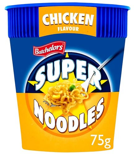 Batchelors Super Noodles Chicken Flavour, Instant Snack Ready in 4 Minutes, 75 g Pot (Pack Of 8)