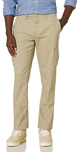Amazon Essentials Pantalon Cargo de Travail Extensible, Coupe Droite (Disponible en Grande Taille) Homme, Brun Kaki, 44W / 32L