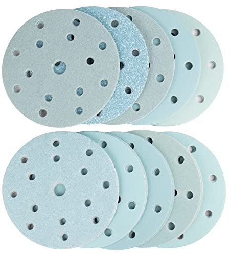 150mm Sanding Discs, 100Pcs 6 Inches15 Holes Sanding Discs,10Pcs Each of 40/60/ 80/120/ 180/240/ 320/400/ 600/800 Assorted Grits Hook and Loop Sanding disc for Random Orbital Sander