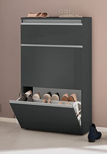 möbelando Schuhschrank Schuhkommode Schuhständer Schuhkipper Schrank Flurmöbel Magione I Anthrazit Hochglanz