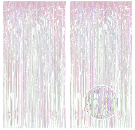 AIBAOBAO 2 Stück Lametta Vorhang Irisierende 2 Stück Glitzer Vorhang für Geburtstagsdeko Disco Partydeko Hochzeitsdeko Karneval Weihnachten Silvester Deko Foto Hintergrund 1x2m