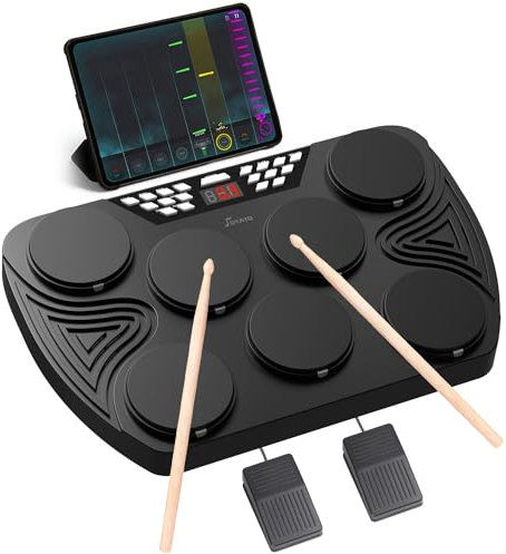 Schlagzeug Elektronisch, 7 Pads Elektronisches Schlagzeug Anschlagsdynamisch, E Drum Unterstützung MIDI Bluetooth PC Anschließen, Digital Drum für Kinder, Anfänger Geburtstag Geschenk