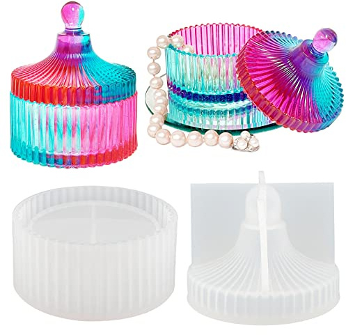 Tuxuzal Stampo in silicone per resina epossidica, contenitore in silicone con coperchio, scanalature, in resina epossidica, per porta candele, forma a strisce