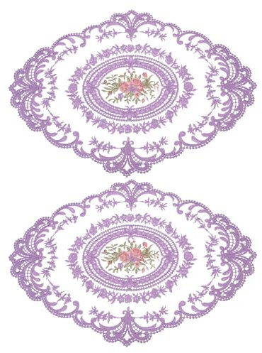 QUARKZMAN 2er Pack Retro Spitzenplatzdeckchen 30x40 cm Oval Bestickte Tischsets Französische Häkeldeckchen Untersetzer Tassenmatte für Zuhause Hochzeit, Hellviolett