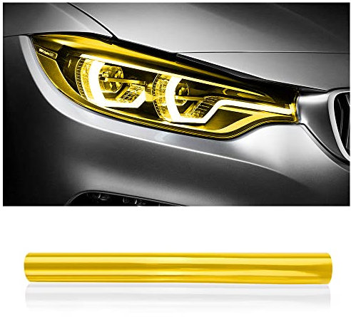 120x30cm Zuschneidbar & Dehnbar Scheinwerfer Folie,Scheinwerfer-Rücklicht-Nebelscheinwerfer Vivid Tönungsfolie,Selbstklebende Tönungsfolie Auto für Auto Deko (Gelb)