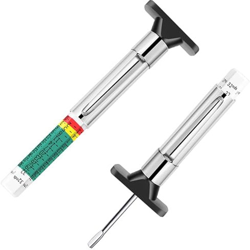 TCPENG Tyre Tread Depth Gauge UK, 6-Sided Smart Color Coded, Accurate to 1 mm, Measures 0-1 Inch in 1/32 Inch Increments, Portable with Pocket Clip