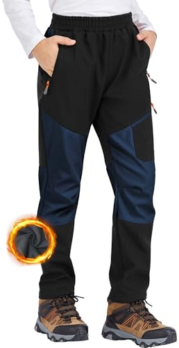 Zoofly Schneehose Kinder Softshell Skihose Jungen Wasserdichte Thermohose Outdoor Winter Fleece Gefüttert Blau Schwarz-134-140