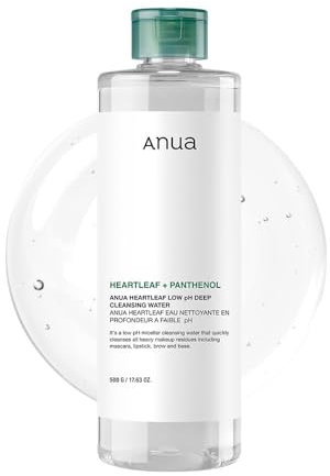 ANUA Heartleaf Low pH Deep Cleansing Water, Micella Water, Panthenol, Squalane, Makeup Remover for Sensitive Skin, Korean Skin Care, 500g/17.63 oz.