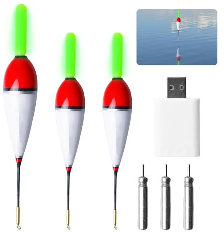 3 Stück LED Posen Angeln Set - Posen Angeln Smart mit Gravity Sensing und Bissanzeiger | Hochwertiges Angel Zubehör für Nachtfischen am See | LED Schwimmer Angeln mit wiederaufladbaren Batterien