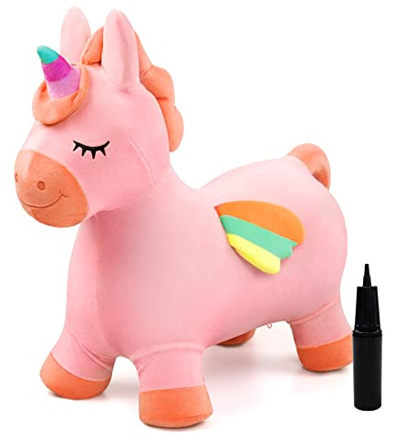 INPODAK Animal Hopper, Unicorn Horse Space Hopper, Plush Bouncy Animal Hopper for Kids, Jumping Horse for Kids, Toddler Ride On Toy, Hopping Games for Boys Girls