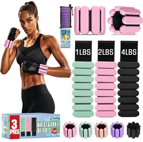 Ankle Weights for Women Men 3 Pairs (Total 7lbs) Wearable Wrist Weights for Walking Running, 0.5LB/1LB/2LB Arm Leg Weighted Bracelet Workout Weights for Strength Training, Gym fitness, Jogging, Yoga