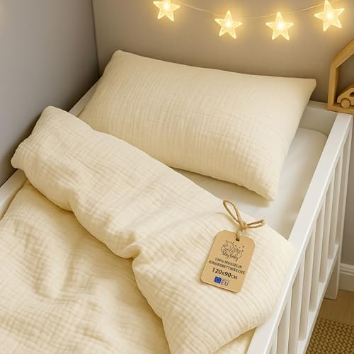muselina Funda nordica infantil 100x135cm para cuna 70 - algodón saco nordico y cubre de edredon cama para niños y niñas Juego fundas para edredón Beige claro con almohada 60 x 40 cm Oeko-Tex