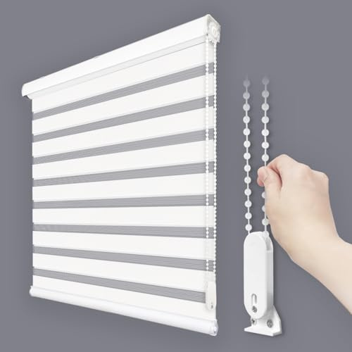 Foiresoft Zebra Blinds for Windows, Day Night Dual Layer Roller Shades for Windows, Adjustable Privacy, Inside or Outside Mount [W24 x H48 Inch, White]