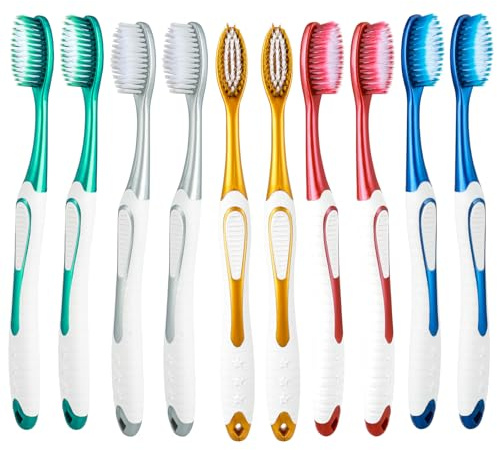 WLLHYF Extra Weiche Zahnbürsten für Empfindliches Zahnfleisch tragbar Handzahnbürste ultra saubere Borsten-Zahnbürste Zähneputzen für Erwachsene Kinder Senioren (Gold Silber Blau Rot Grün, 10PCS Set)