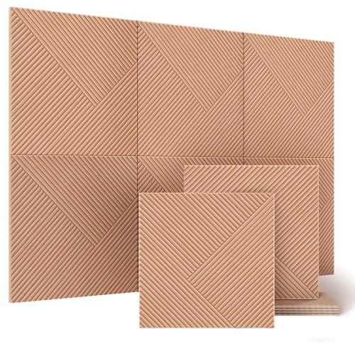 JAMELO Paneles acústicos grandes, 6 unidades, 60 x 60 cm, paneles de aislamiento acústico con estampado de madera, autoadhesivos, absorbentes acústicos, paneles de pared 3D en fieltro para estudio y