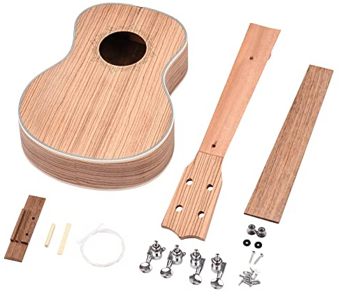 26in Ukulele DIY Kit, Tenor Ukelele 4 String Hawaii Guitar DIY Set with Zebra Wood Panel, Full Set of 26-inch Ukulele Kit for Fun Assembling, Rosewood Fingerboard for Easy