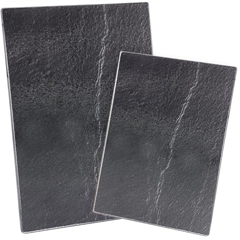 EazyBreezy 2 Pcs Tempered Glass Chopping Board Hygienic Worktop Savers Non-Slip Cutting Board (Marble Effect)