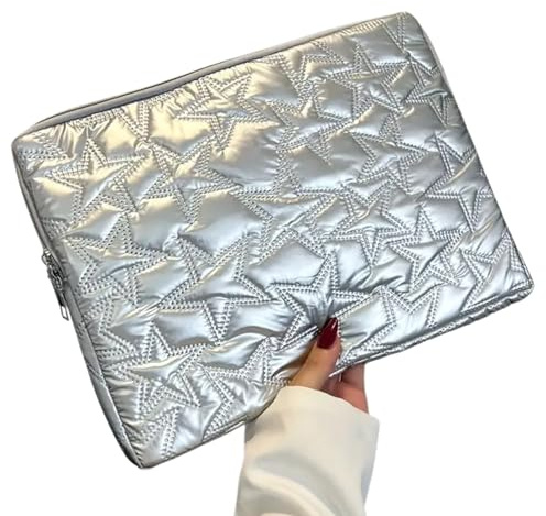 NAYROD Funda para Portátil 15-15.6 Pulgadas (38,1 cm) - Estuche Protector Acolchado con Diseño de Estrellas, Funda Impermeable para PC, MacBook, Chromebook y Notebook - Plata