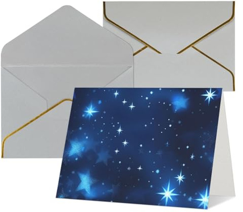 Longzehao Cartes de vœux imprimées à motif étoiles bleues brillantes pour toutes les occasions, intérieur vierge, avec enveloppe, adaptées pour la famille et les amis