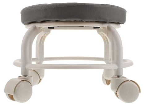 Veemoon Tabouret à roulettes Compact Cuir PU Siège Pivotant avec Repose- Tabouret Roulant Moderne Petit pour Salon Garage Bureau et Manucure