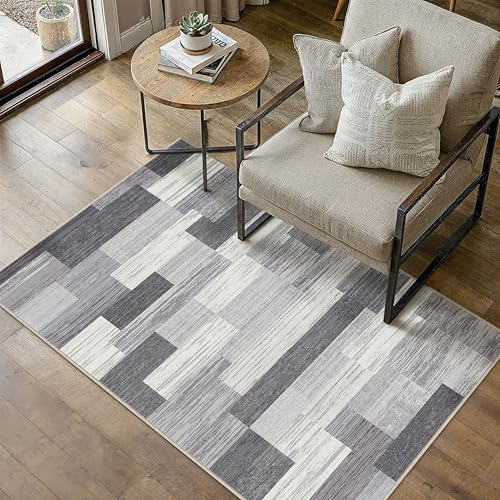 PureCozy Alfombra Salon 80x150cm Gris Alfombras Habitacion Grandes Antideslizante Lavable Lavadora Moderna Carpete Dormitorio Sala Comedor Pie Cama Pelo Corto Suave Carpet Geométrica